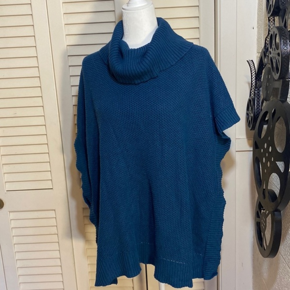 MATILDA JANE blue oversized FORGED AHEAD turtleneck poncho size M